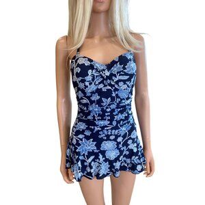 Shore Shapes Shaping Tummy Control Retro One Piece Swim Dress 6/8 Small Blue
